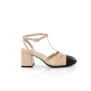 T-strap Block Heel Latte | Varf Negru