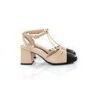 T-strap Block Heel Latte | Varf Negru