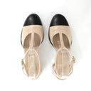 T-strap Block Heel Latte | Varf Negru